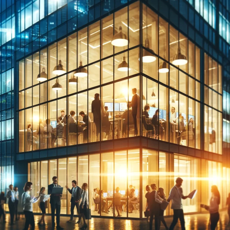 Supported Night Workers In Office Building Reaching Peak Productivity