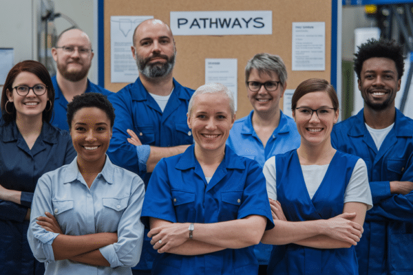 Night shift workers smiling after negotiating for better working conditions.