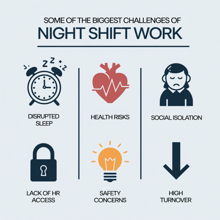 Infograph showing the biggest challenges of night shift work.