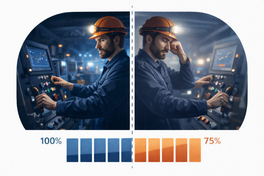 Comparison of alert vs fatigued night shift worker showing productivity loss from presenteeism.