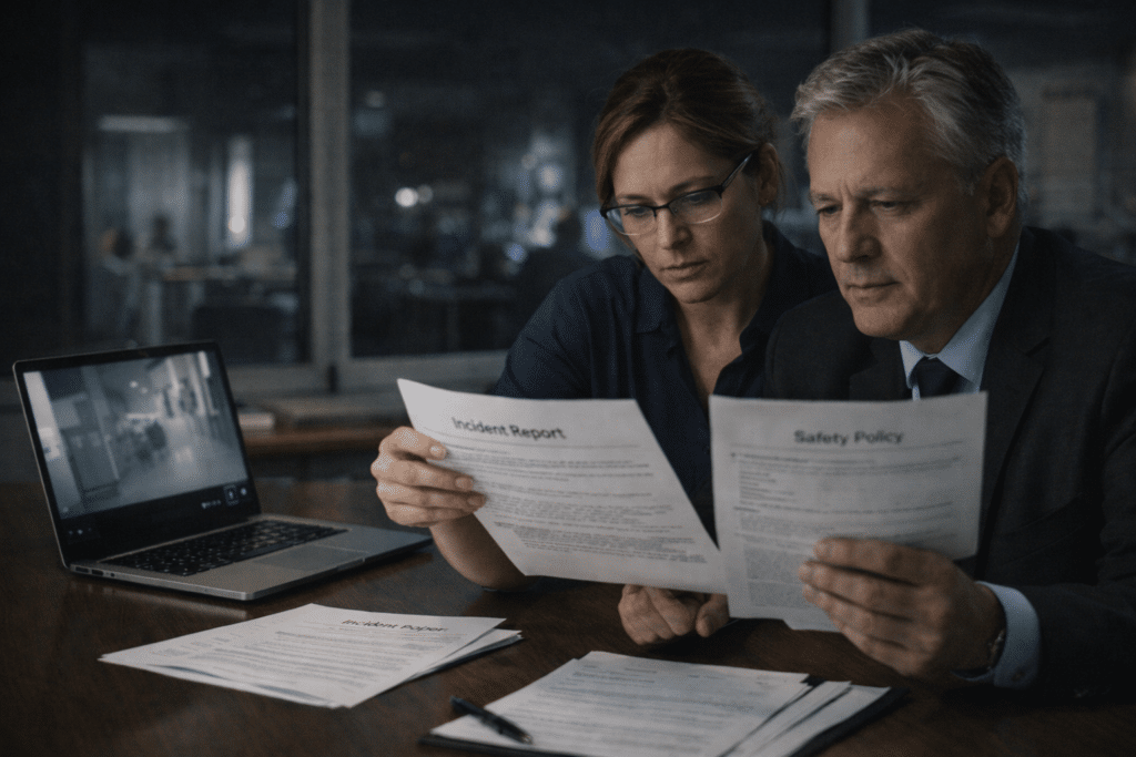 HR and legal reviewing policy violations after night shift workplace incident