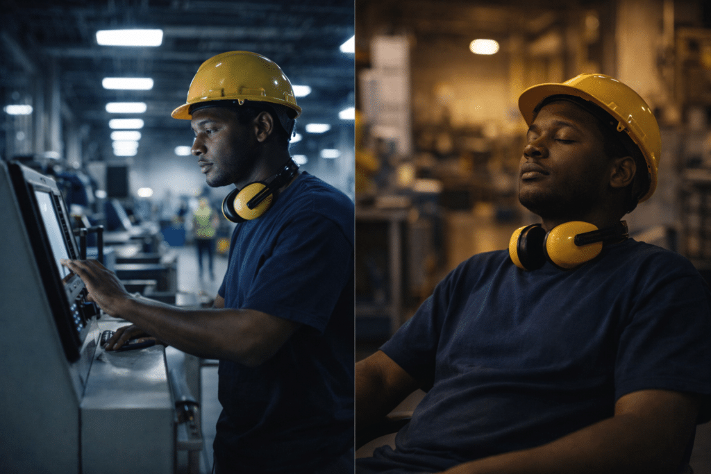 Cool blue light versus warm lighting effects on shift worker alertness and recovery