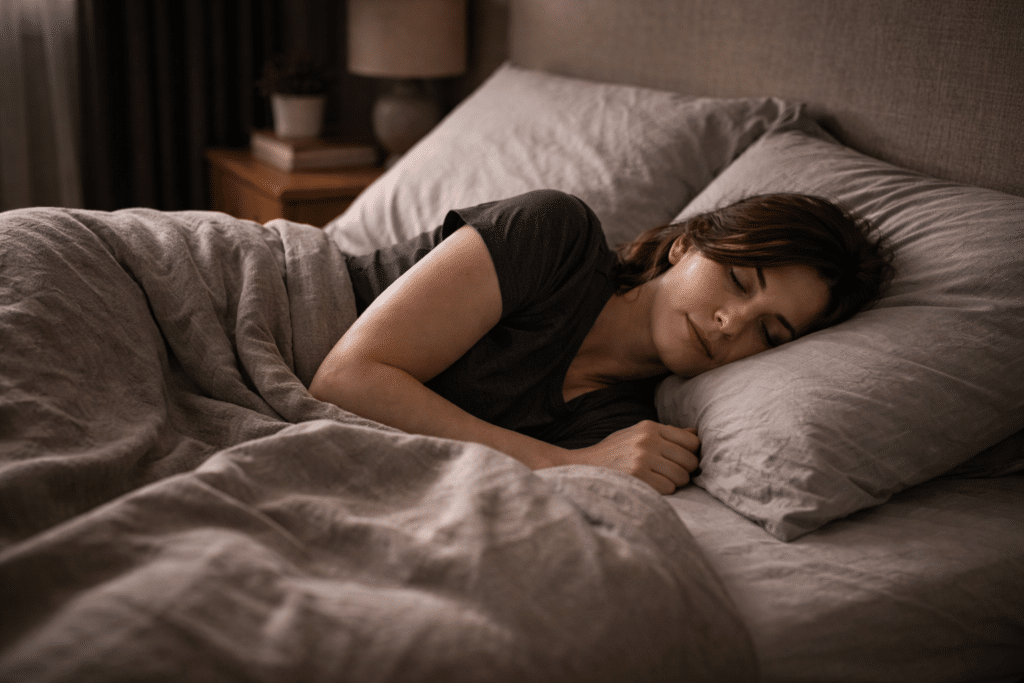 Night shift worker sleeping during the day with blackout curtains