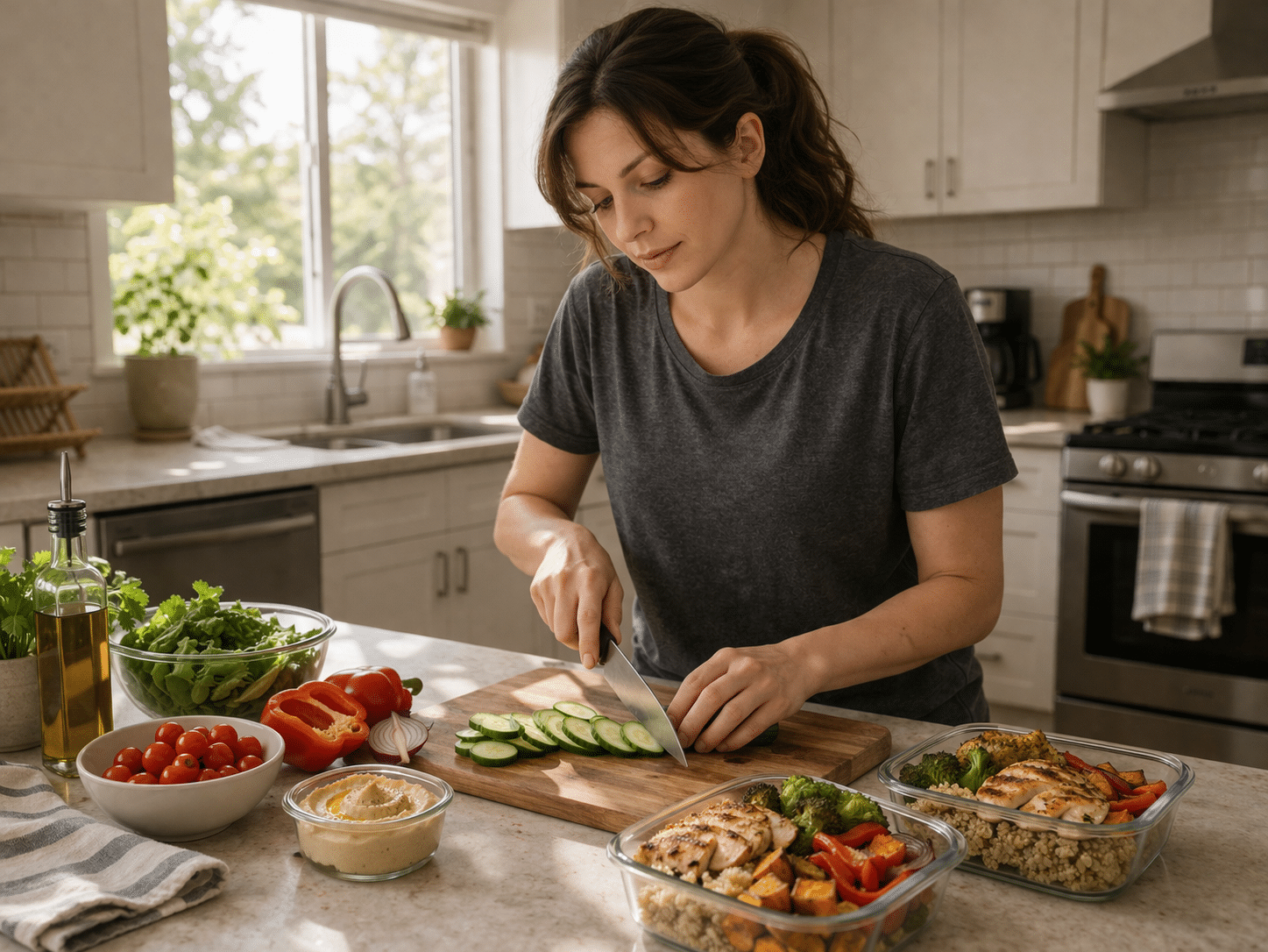 Night shift worker preparing healthy meal before overnight shift