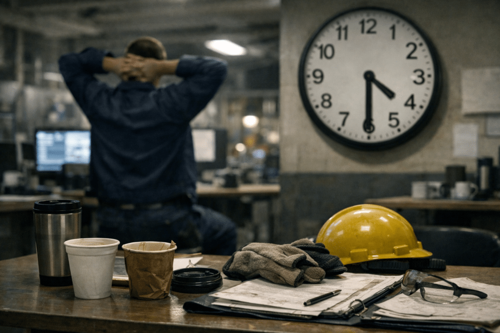 3 AM manufacturing shift showing circadian trough fatigue risk in overnight production environment