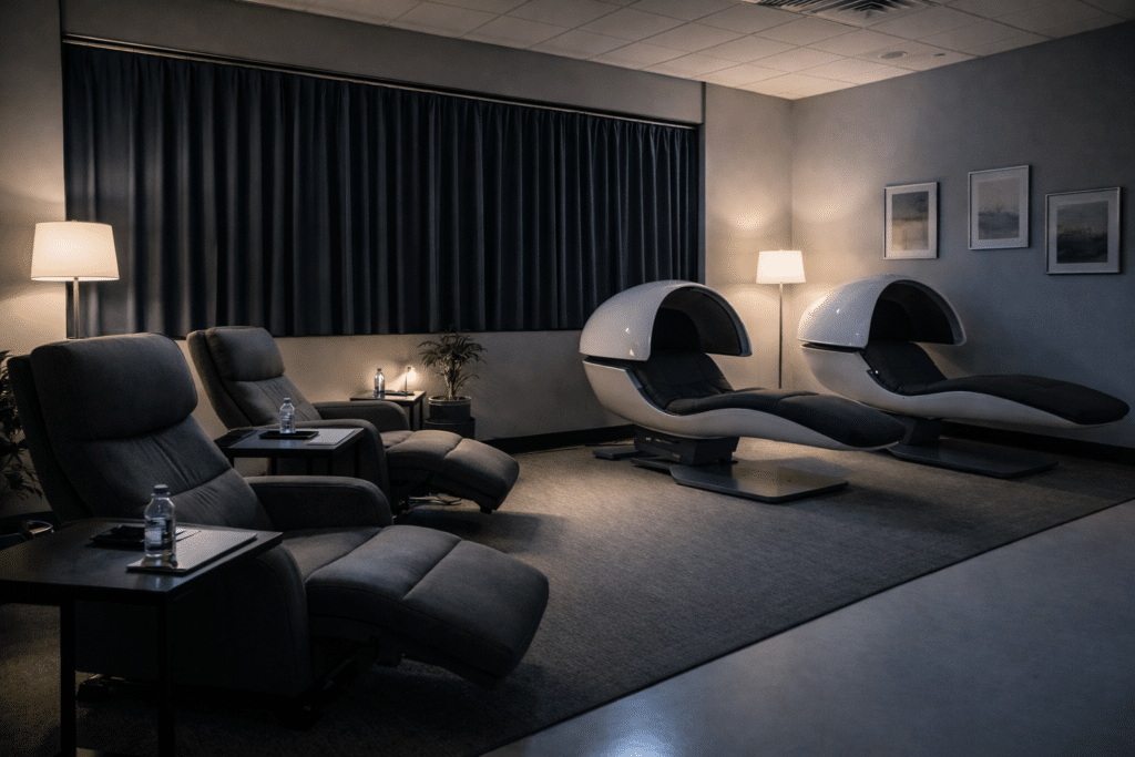 Manufacturing night shift recovery space supporting strategic naps and operator safety