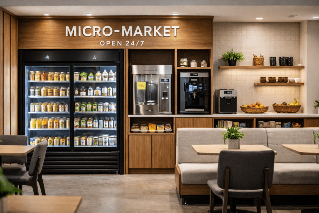 A 24-hour workplace micro-market providing fresh, high-protein nutritional options and metabolic support for night shift professionals.