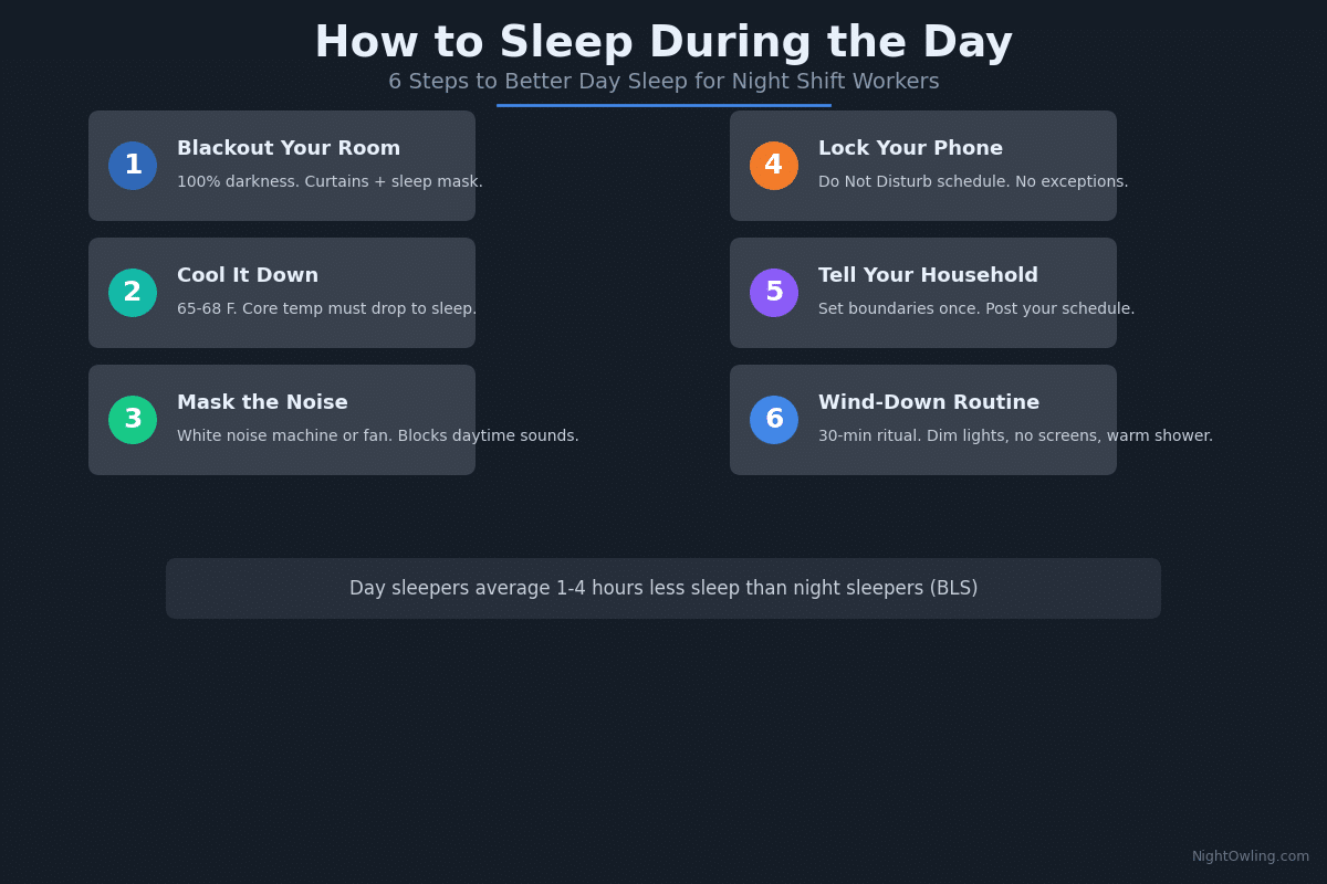 How to Sleep During the Day: A Night Shift Worker's Handbook infographic